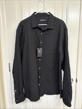 NWT Across the Pond Black Textured Button-Down Shirt - Men's Casual Long Sleeve